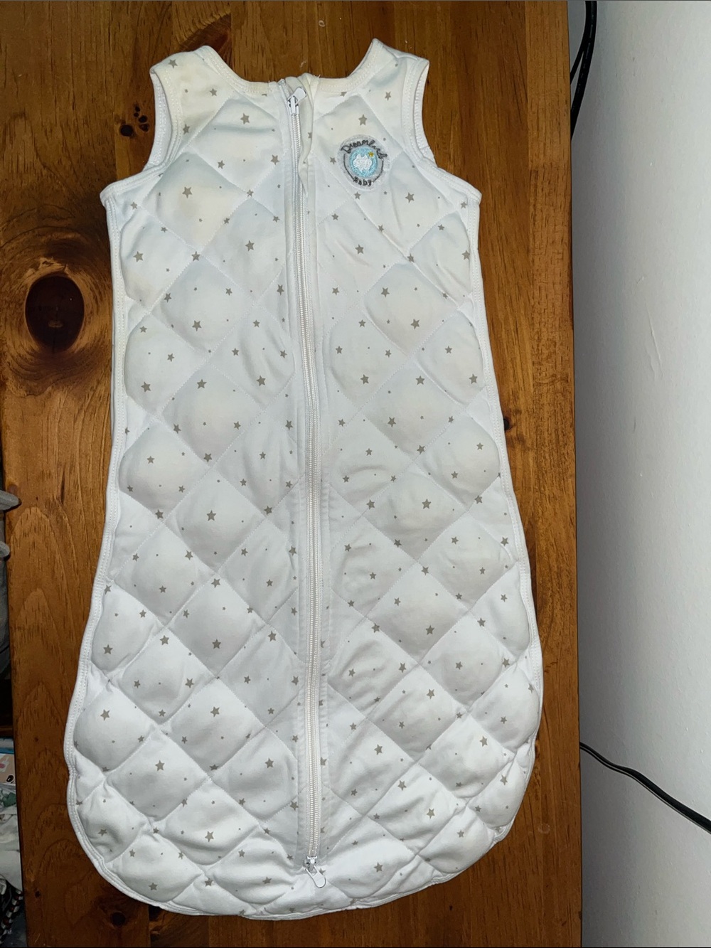 Infant Quilted Sleep Sack Dress in White with Star Print